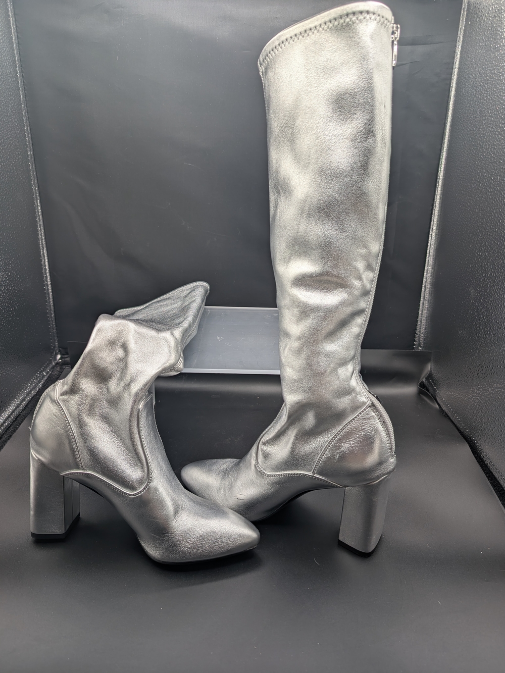 Franco Sarto Silver Metallic Over-the-Knee Block Heel Boots